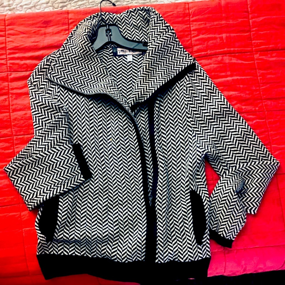 Herringbone Knit Moto Jacket w/Pockets